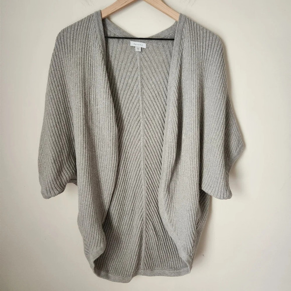 Garnet Hill | Open Front Ribbed Cotton Cashmere Blend Cocoon Cardigan - Size M - Picture 4 of 10